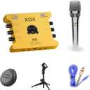 XOX K10 set live streaming audio interface,live sound card,audio mixer with wired microphone,monitor earphone and metal desktop microphone stand. (K10 S1 SET)