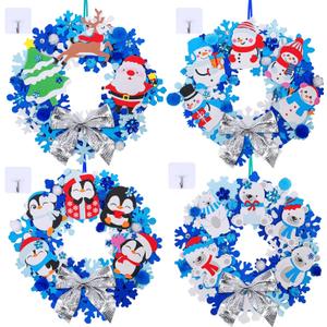 Winlyn 12 Sets Winter Crafts DIY Christmas Snowflake Wreath Ornaments Decorations Art Sets Snowman Santa Foam Stickers for Kids Classroom Activities