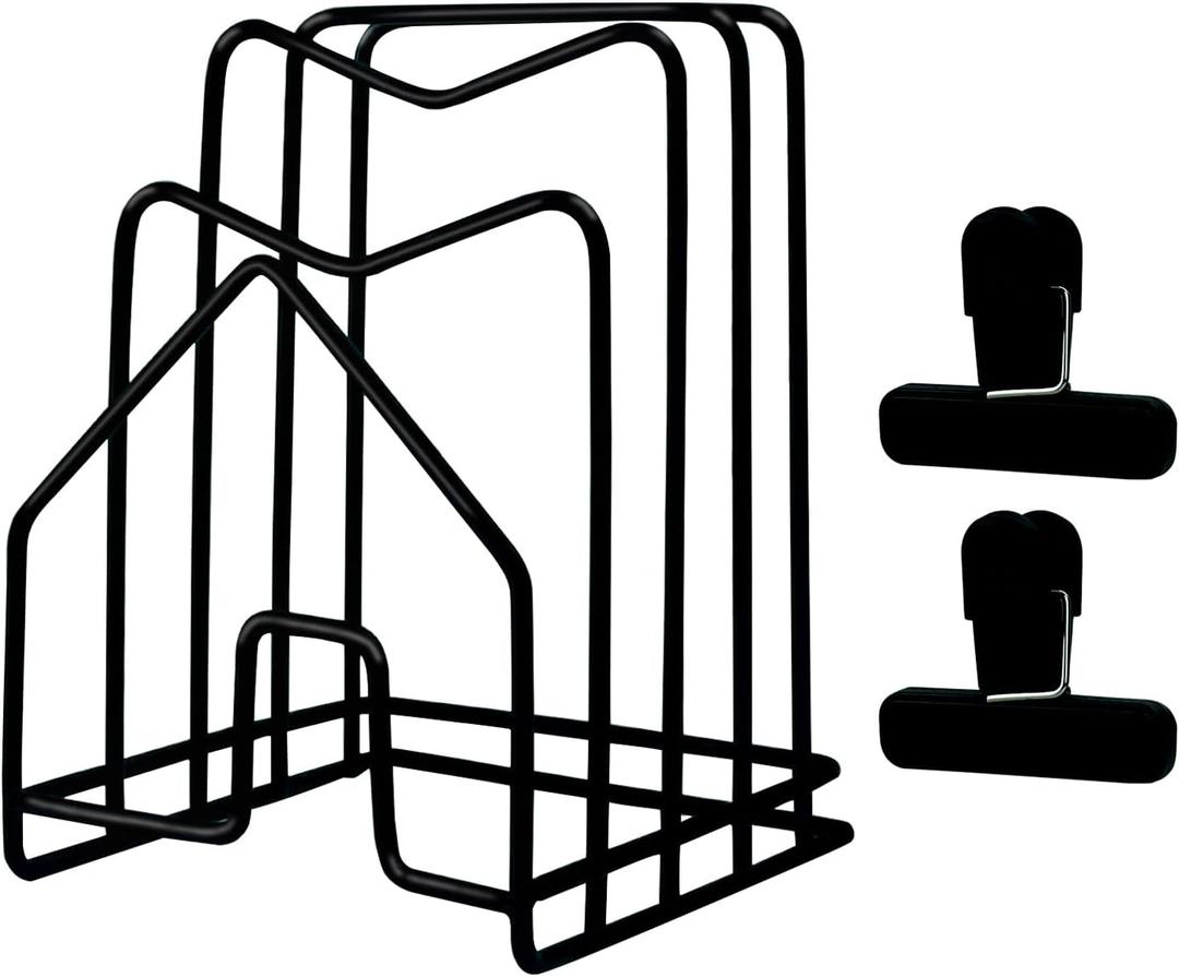 Cutting Board Holder Pot Lid Organizer W 2 Chip Bag Clips 304 Stainless Steel Pan Organizer Under Cabinet Inside Cabinet Pot Cover Cookie Sheet Bakeware Serving Tray Cooling Rack Stand Kitchen Black