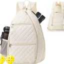 Pickleball Bag for Women Pickelball Backpack Large Quilted Sling Bags, Holds Pickleball Paddles Tennis Racket (Beige)