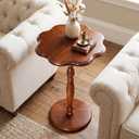 STO'SENSE Round Side Table,Drink Table for Small Spaces,Mid-Century Modern Accent Nightstand w/Solid Wood Leg,Sofa Pedestal Table w/Classic Sculpted Design for Living Room,Tool-Free Assembly,Walnut