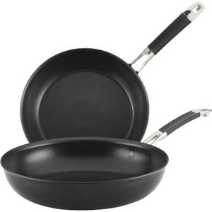 Anolon Smart Stack Hard Anodized Nonstick Frying Pan Set/ Skillet Set - 10 Inch and 12 Inch, Black