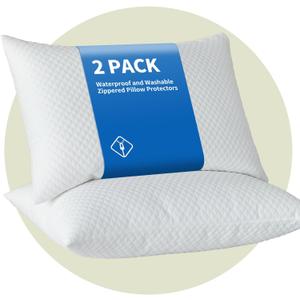 Waterproof Pillow Protectors, Protective Pillow Covers with Zipper,Allergen dust Proof Encasement, Queen Size Pillow Case,Pack of 2 (White-2 Pack, Queen)