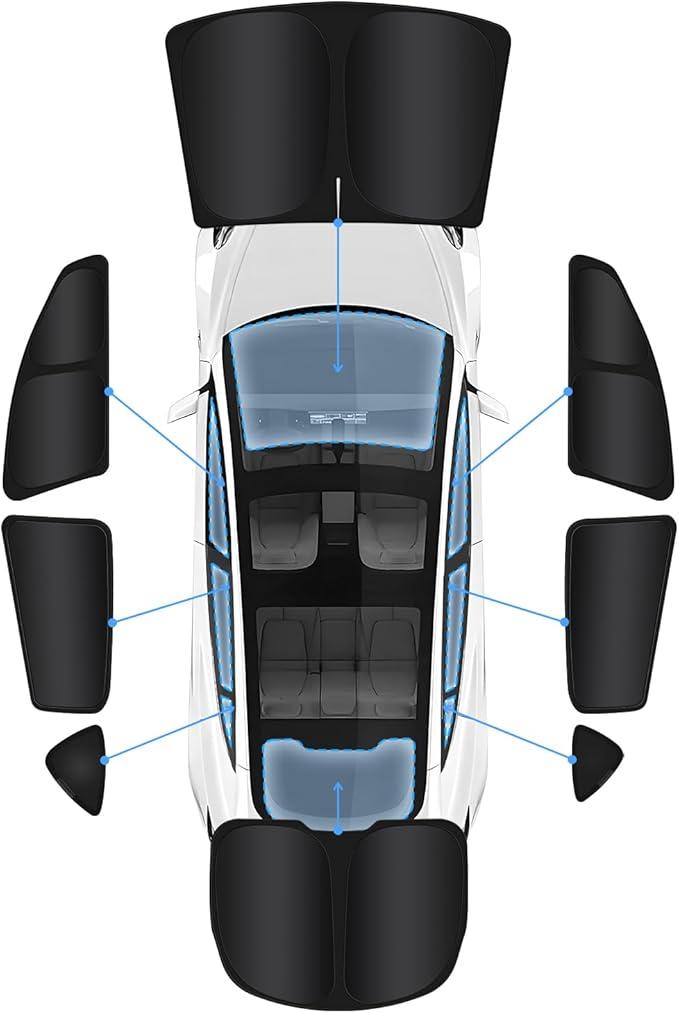 7PCS Tesla Model 3 Highland Window Privacy Sunshade,2 in1 Ice Crystal Car Reflective Visor for 2024 2025 Refreshed Tesla Model 3 All Window Front Windshield Side Window Accessories Outdoor Camping