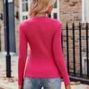 Zeagoo Womens Long Sleeve Shirts V-Neck Rib Knit Slim Fit Tops Casual Stretch Basic Tee Going Out Top Fall Fashion 2025 (Pink, M)
