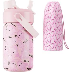 12 oz Kids Insulated Water Bottle: 2-in-1 Straw Spout Lid, Leakproof, BPA-Free, Keep Cold 24H, Fits Car Cupholder, Stainless Steel Cup for Party, School, Holiday, Gift for Girls Daughters (Cotton Boo)