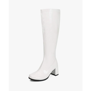LIURUIJIA Women's Gogo Boots Knee High Block Heel Square Toe 70s Disco Costume Boots, Color: A# White, Size: 8.5