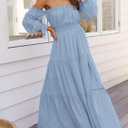 ZESICA Women's Boho Off Shoulder Wedding Guest Dress 2026 Spring Summer Side Split Flowy A Line Long Maxi Dresses (Blue, M)