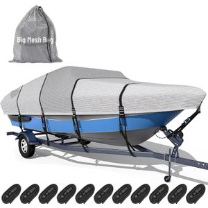 1600D + 1200D Boat Cover with 2" Wide Loops for Trailering and Mooring - Ultra Durable Waterproof Fits 20-22ft Tri-Hull, V-Hull, Runabout, Fish & Ski Boat, Bass Boat, with Storage Bag
