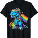 Dinosaur Gay Pride LGBT Rainbow Flag T-Shirt (Small, Black)