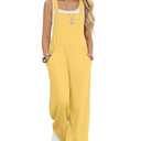 YooAurvox Girls Overall Jumpsuit Straight Leg Sleeveless Knit Pants for 5-14 Years Kids Casual Basic Rompers with Pockets(13-14 Y, Light Yellow)