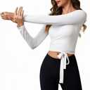 Women's Pilates Wrap Tops V-Neck Cross Tie Long Sleeve Shirt for Ballet Dance Yoga Workout (White, XS)