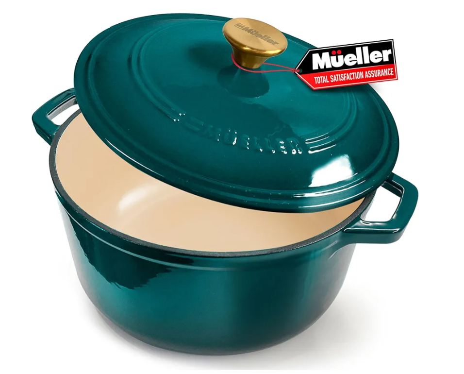 Mueller DuraCast 6 Quart Enameled Cast Iron Dutch Oven Pot with Lid, Heavy-Duty, Oven Safe up to 500° F & Across All Cooktops, Wedding Registry Ideas & Gifts, Emerald