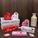 Ferraycle 6 Pcs Valentines Day Wood Blocks Set Love Heart Shaped Tabletop Centerpiece Red Pink White Hearts Wooden Block Table Decorations for Valentines Day Wedding Party Home Office Decor