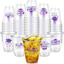 Eaasty 100 Pcs 12oz Graduation Cups 2025 Disposable Plastic Cups for Class of 2025 Graduation Party Congrats Grad Elegant Party Supplies Tableware Decorations (Purple)