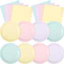 120 Pcs Pastel Paper Plates and Napkins Pastel Rainbow Party Supplies Bulk Disposable 7 Inch Scalloped Plates Cocktail Napkins for Colored Easter Wedding Bridal Baby Shower Birthday, Serve 60