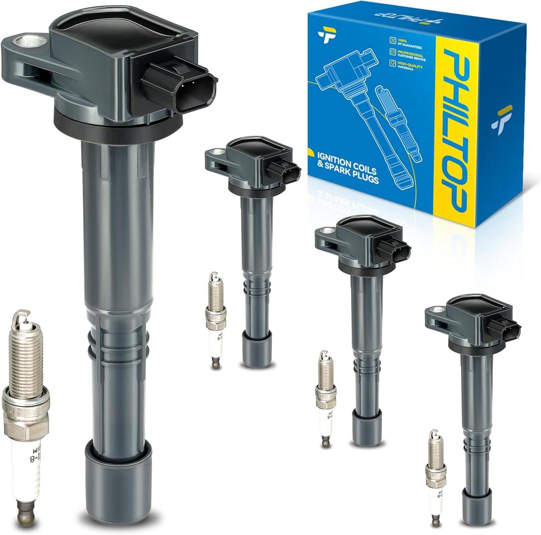 PHILTOP Ignition Coil Pack and Iridium Spark Plugs Fits for Honda 2010-2014 CR-V, 2008-2012 Accord 2.4L, 2012-2015 Civic 2.4L, 2012-2015 Crosstour 2.4L, Acura 2013-2015 ILX 2.4L, 4PCS UF602