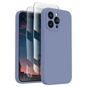 iPhone 15 Pro Case, Silicone Upgraded [Camera Protection] Phone Case with [2 Screen Protectors], Soft Anti-Scratch Microfiber Lining Inside, 6.1 inch, Lavender Gray