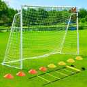 Soccer Goal 12x6,10x6.5, 8x6, 6x4FT Soccer Goals for Backyard Metal Soccer Goals for Kids Youth Adults Large Outdoor 2" Steel Soccer Goal Post Frame with Soccer Net Target Net Portable Agility Ladder