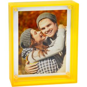 Acrylic 5X7 Picture Frame to Display 5x7 4x6 Pictures Mat-free Neon Floating Photo Frame for Wall and Tabletop, Neon Yellow