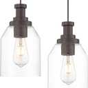 zeyu 2 Pack Farmhouse Hanging Pendant Lights Kitchen, Large Kitchen Pendant Lighting Over Island, Clear Glass Shade, Oil Rubbed Bronze Finish, ZG33M1L-2L ORB