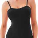 Double Lined Spaghetti Strap Tank Tops for Women with Built in Bra | Slim Camisole with Fixed Molded Cups for Summer Layering, Casual Wear and Going Out, Soft, Stretchy and Opaque (Black, XL)
