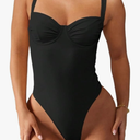 Womens Casual Cute High Cut Ruched Monokini Swimsuit One Piece Bathing Suit for Summer Beach and Pool, Black, Medium