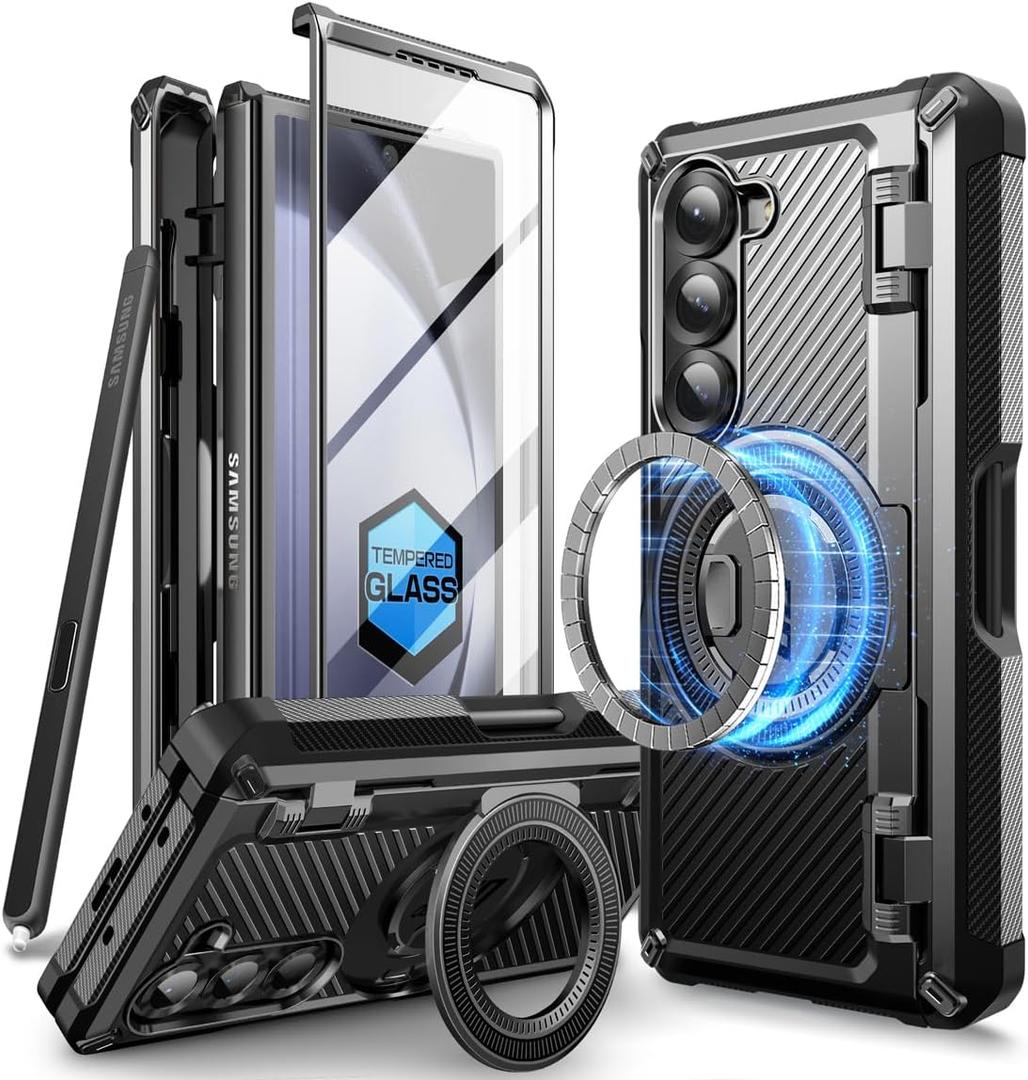 SUPCASE for Z Fold 6 Case with S Pen Holder [UB Pro Mag] [Compatible with MagSafe] [Military Grade Protection] [Built-in Screen Protector & Magnetic Ring Holder] Rugged Phone Case (Black)