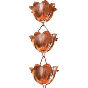 Monarch Rain Chains Pure Copper Lotus Rain Chain, 8.5 ft Decorative Rain Catcher Chain for Gutters, Large Rain Chains for Outside, Rain Gutter Replacement Downspout