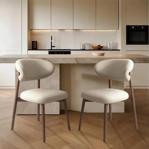 Upholstered Dining Chairs,Mid Century Modern Kitchen Chairs with Back and Wood Frame, Faux Leather Dinner Chairs (Light Khaki + Light Walnut Legs), 1 pack