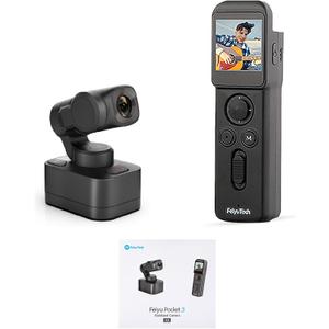 FeiyuTech [Official Pocket 3 KIT Detachable 3-Axis Gimbal Stabilized Action Camera,12MP,130 FOV,1/2.3" CMOS,4K 60 Video,Magnetic,AI Tracking,for Sport/Motorcycle,Cordless (Remote Handle+Camera)