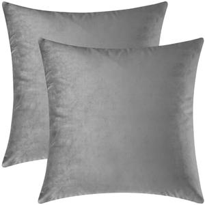 Mixhug Decorative Throw Pillow Covers, Velvet Cushion Covers, Solid Throw Pillow Cases for Couch and Bed Pillows, Grey, 20 x 20 Inches, Set of 2