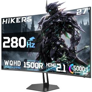 Hikers 27 Inch Curved Gaming Monitor 280Hz 240Hz 1ms 2K Gaming Monitor