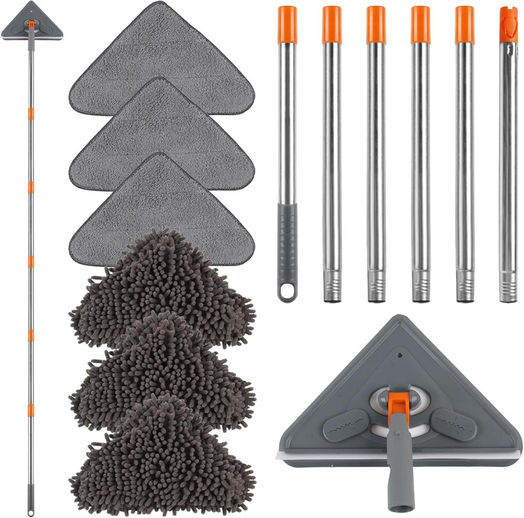 Wall Cleaner Mop with Adjustable 67" Long Handle, Sturdy Wall Washer Cleaner Tool for Walls/Ceiling Fans/Dust/Floors/Window, 360° Ceiling Cleaner Tool Duster with Squeegee 6 Replacement Pads
