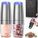 FORLIM Electric Salt and Pepper Grinder Set, Upgraded 4 Batteries, Automatic Pepper Grinder with LED Light, Adjustable Coarseness One Hand Operation, Stainless Steel,2 Pack (Sliver)