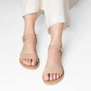 DREAM PAIRS Women's Ankle Strap Flat Sandals Open Toes One Band Buckle Summer Dressy Sandals (Beige, 10)