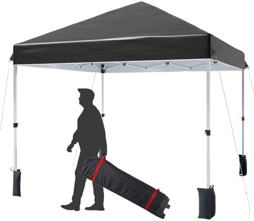 10 * 10FT Pop Up Canopy Tent for One Person Setup,Instant Portable Commercial Canopy Tent,Outdoor Easy Up Tent w/1-Button Push,Wheeled Bag,4 Sandbags,Bonus 8 Stakes and 4 Ropes- Black