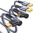 MRGLAS 3.2A USB C Charger Cable,[2-Pack, 10FT] USB A to USB C Right Angle Gold-Plated Type C Charger Fast Charging Durable Braided Cord for iPhone 17 16 15 Samsung S10 S9 Note 10 S21 LG-Grey