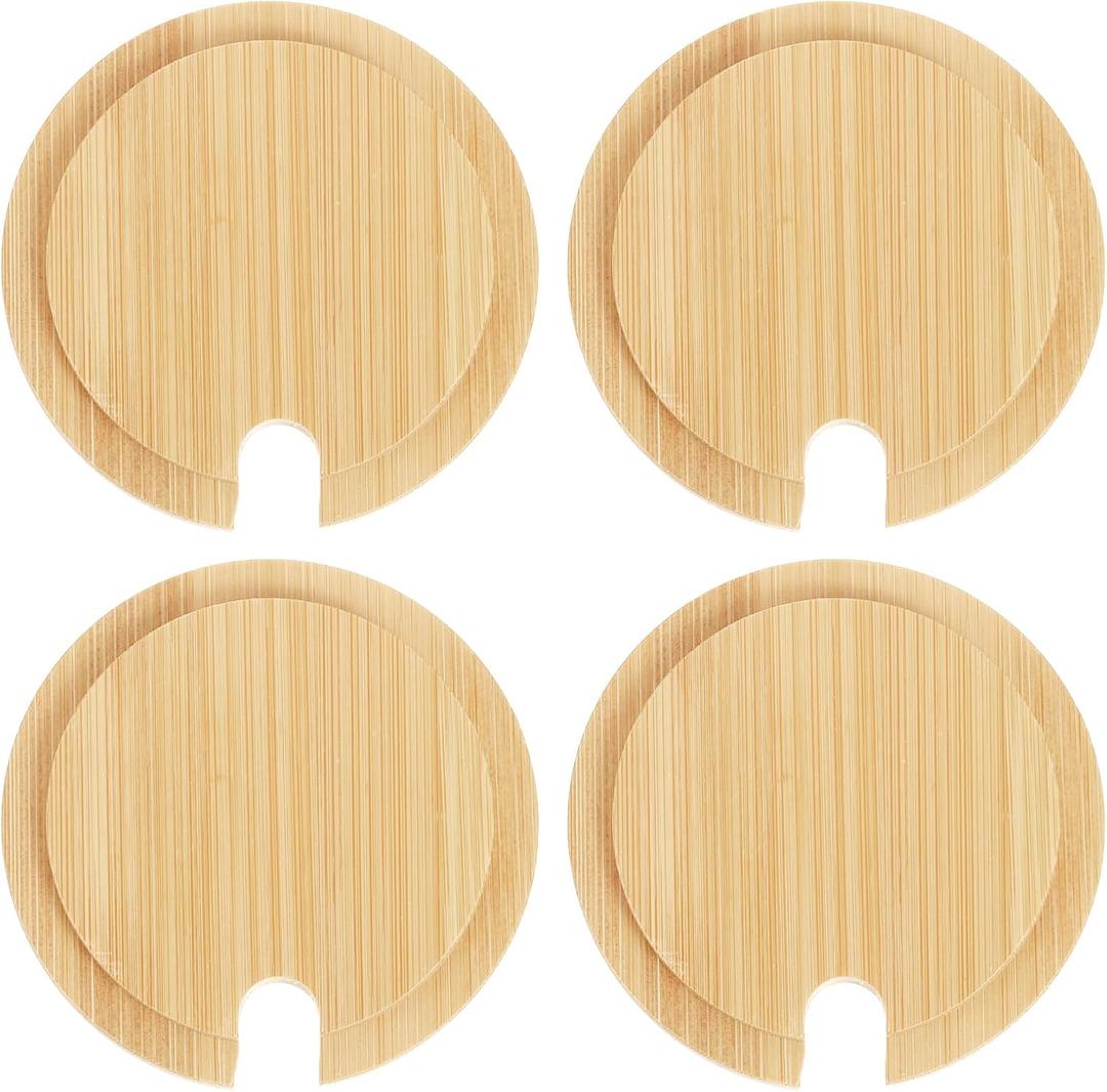 uxcell 4Pcs Bamboo Cup Lid with Spoon Hole 3.07 Inch, Wooden Coffee Cup Cover Tea Glass Cup Lid Seasoning Jar Mug Cover