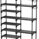 ROJASOP Shoe Rack Organizer, 8-Tier Metal Shoe Rack for Closet Entryway Garage, 26-32 Pairs Tall Shoe Boot Storage Shelf with 15 Hooks, Stackable Large Shoe Stand (Black)