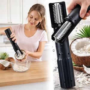 Electric Coconut Grater Machine, Portable Handheld Coconut Scraper Peeler Shredder, Wireless Automatic Anti-splash Rotating Kitchen Grater, Stainless Steel Coconut Electric Roller(High-grade gray)