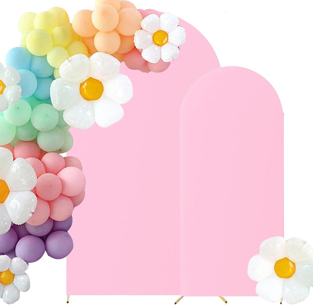 HAINARverS Set of 2 Wedding Arch Cover 6FT,7.2FT Spandex Fitted Stretchy Arch Stand Covers,2 Sided Round Top Chiara Backdrop Cover for Birthday Party Banquet Baby Shower Arch Decoration(Pink)