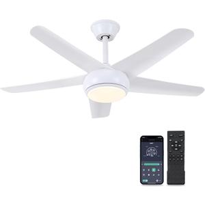 White Ceiling Fans with Lights - 44" Modern Ceiling Fans with 5 Blades and 3CCT Dimmable, Low Profile Ceiling Light Fixture, Indoor/Outdoor Ceiling Fan Light for Bedroom, Covered Patios