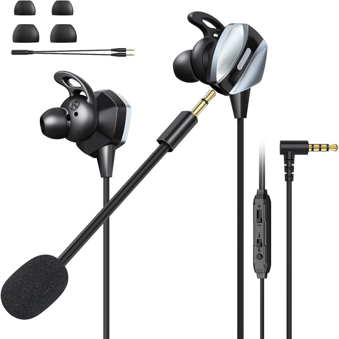 VersionTECH. Wired Gaming Earbuds with Mic, in-Ear Gaming Earphones with Dual Audio Drivers, in-Line Controls, HiFi Noise Cancelling Headphones for PC, Nintendo Switch, Xbox Series X|S, PS5, PS4
