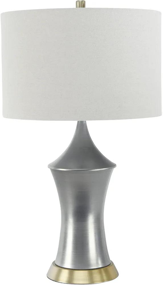 Woven Paths Vintage Style Pewter Table Lamp with Gold Plating and Linen Shade, 26.5"