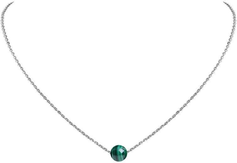 Real Crystal Pendant Necklace Jewelry 925 Sterling Silver Chain Necklace for Women Dainty Birthstone Jewelry Necklace for Women Healing Chakra Crystal Stone Necklace bead (Malachite)