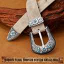 XZQTIVE Western Belt for Women, Cowgirl Cowboy Suede Leather Belt for Jeans Pants, Country Belts with Vintage Buckle (Beige) Fits Waist 31"-36"