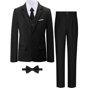 A&J DESIGN Boys Formal Slim Fit Suit Kid Tuxedo Dress Outfit, Jacket & Pants & Vest & Dress Shirt & Zipper Tie & Bowtie (14)