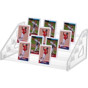 5-Tiered Trading Card Display Holder, Clear Plastic Tabletop Display Rack for Baseball, Basketball, Football Sports Cards, Cosmetics, Nail Polish, Stickers and Postcards, 12.3 x 8.4 x 5.3 Inch
