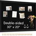 Double-Sided Black Cork Board with Linen, 30" x 20" Hanging Wood Framed Large Bulletin Board, Picture Display Vision Board Kit Corkboards for Wall Room School Office Decor, 20 Pushpins